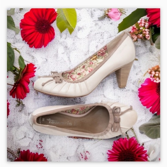 tamaris Shoes - Tamaris Pump -Genuine Leather -Contrast trim-bow detail-floral lining -S…